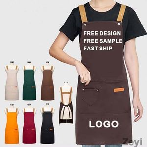 ผ้ากันเปื้อนเชฟกันน้ำพิมพ์โลโก้ได้ แขนถอดได้ มีกระเป๋า ปรับขนาดได้ ผ้าแคนวาสอย่างดี สำหรับผู้ชายและผู้หญิง พร้อมกระเป๋า - Product Image 1