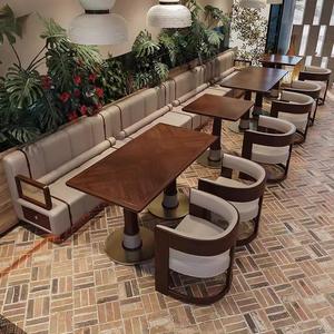 Vintage Style Coffee Shop Solid Wood Dining Table and Chair Set Wholesale Retro BBQ Restaurant Booth Sofa Tea Restaurant Sofa