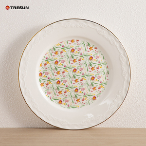 Wholesale Golden Trim Rim Floral Design oem 16 pieces Custom Ceramic <b>Dinnerware</b> Dinner Set Custom Plate Set - Product Image 3