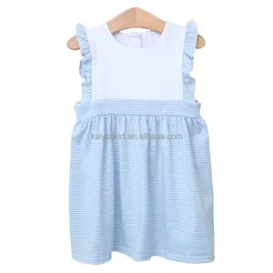Пасхальное платье с монограммой, Хлопковое трикотажное летнее платье в полоску с рукавами-фонариками для маленьких девочек