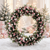 Arche florale en acier inoxydable de 2 mètres pour hall d'exposition, toile de fond de mariage - Fleurs artificielles roses et hortensias