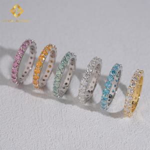 <span class=keywords><strong>Prix</strong></span> de gros Bijoux fins Bague 3,0 mm Bagues Hip Hop Solide Argent Sterling 925 Moissanite colorée Bague de fiançailles - Product Image 2