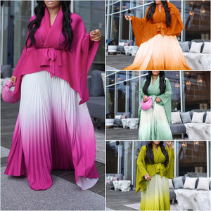 D3297 Nouvelle Collection : Tenue Africaine Automne pour <span class=keywords><strong>Femme</strong></span> – Ensemble Deux Pièces Haut Irrégulier à Lacets et Jupe Plissée Dégradée - Product Image 2