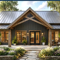Maison de ferme en acier léger avec porche avant, structure en acier personnalisée pour une vie résidentielle à la campagne