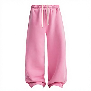 Pink Wide Leg Sweatpants <b>Men</b> <b>Elastic</b> <b>Waist</b> Drawstring Casual Midweight <b>Trousers</b> - Product Image 4