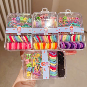 Juego en caja de bandas elásticas de color caramelo para el cabello no dañinas para niños lazos y pinzas de plástico para el cabello - Product Image 3