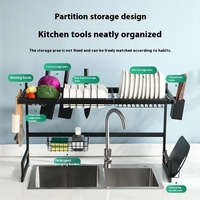 Porte-couteaux d'égouttage télescopique noir OEM Support de rangement pour évier de cuisine en métal et acier inoxydable pour bols à vaisselle, baguettes et épices