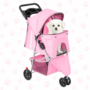 Carrito Plegable para Perros y Gatos Pequeños y Medianos, Ligero, de 4 Ruedas, con Cesta de Almacenamiento - Product Image 1