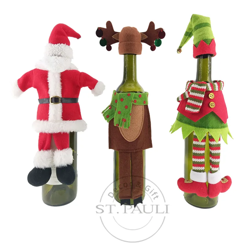 Tas Penutup Botol Anggur Natal Hadiah Dekoratif Rami Kotak-kotak Gaun Santa Merry Celana Kain Serut Dekorasi Gnome Sublimasi RP