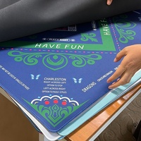 Tapis de mahjong en cuir de 31,5 pouces, motif floral bleu pastel, pour un jeu décontracté