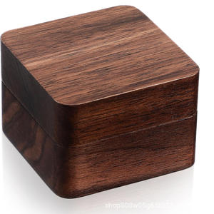 Caja de Joyería de Madera de Nogal Negro, Caja Cuadrada con Tapa Abatible para Anillos, Estuche de Regalo para Propuesta de Matrimonio, Diseño Retro de Color Sólido - Product Image 1