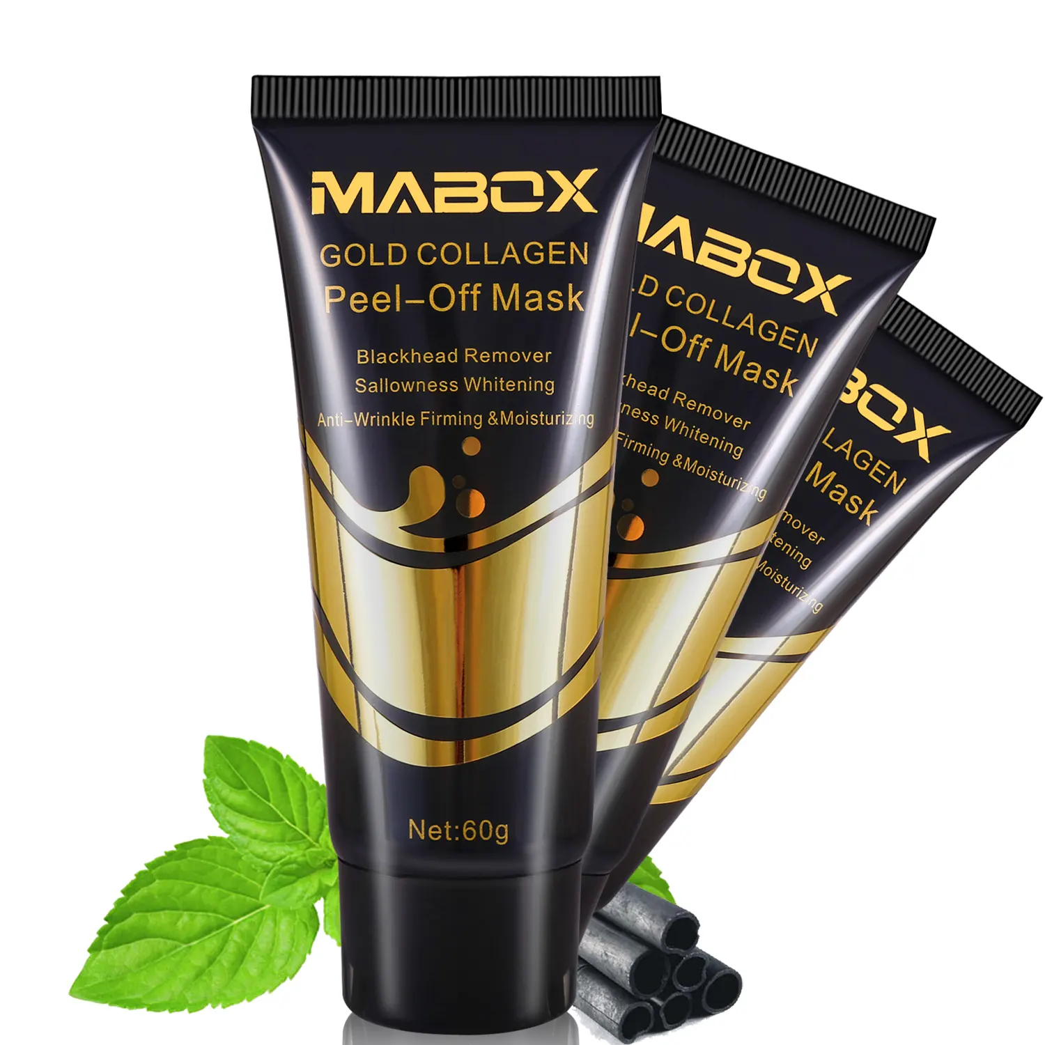 Mabox masker kupas kolagen emas 24K, masker wajah pengencang penghilang komedo dan keriput Anti keriput