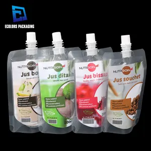 eco-friendly 200ml clear stand up plastic fruits soft beverage liquid packaging spout juice pouch drink bag with custom sticker