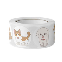 Autocollants de dessins animés sur le thème des chiots, étiquettes pour boîte-cadeau d'anniversaire, adhésifs, écologiques, en papier enduit de colle à base d'eau, emballage circulaire