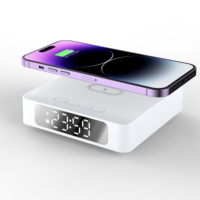 15W Draadloze Oplader Wekker Slank Vierkant 33mm Spiegel LED Digitale Klok voor Slaapkamer Bedside Kantoor Bureau