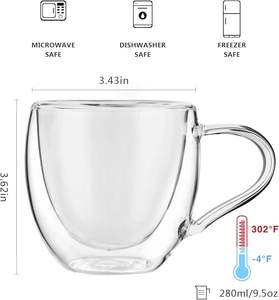 Tazza da Caffè Moderna in Vetro a Doppia Parete Isolante con Manico, 10oz, Trasparente, Portatile per Bevande Calde e Fredde, <span class=keywords><strong>Latte</strong></span> - Product Image 6