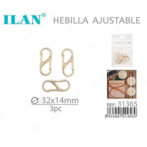 Fibbia regolabile ILAN 32x14mm oro 3 pezzi per borse e cinture - Product Image 3