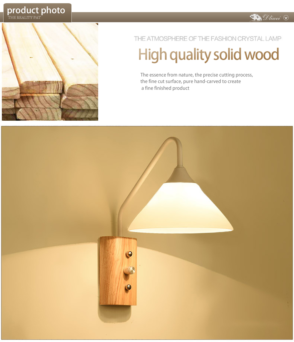 Hot Selling  Glass Solid Wood Led Wall Lights Indoor Wooden Wall Lamp Decorative For Hotel