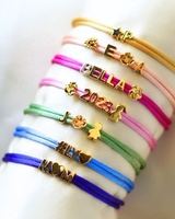 Bracelet en acier inoxydable plaqué or 18 carats PVD avec breloque étoile et lune, cordon en soie, résistant à l'eau et au ternissement, bijoux personnalisables DIY
