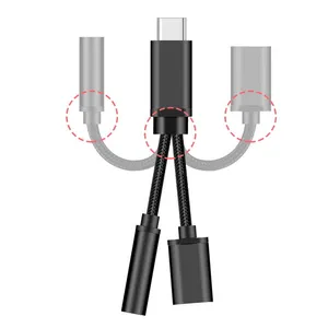 USB-C Tipe C Ke 3.5Mm, 2 In 1 Aux Audio Kabel Pengisian Adapter Splitter Headphone Jack USB Tipe-c Adapter Kabel untuk Xiaomi Huawei