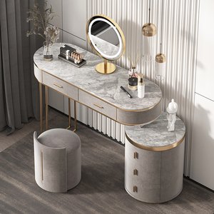 Meuble de toilette moderne gris rose avec tiroir, meuble de chambre à coucher bleu, table de maquillage de luxe avec miroir LED - Product Image 3