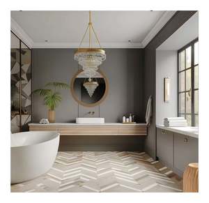 Cream French Style Solid Wood Paint Process Paired with White Rock Slab Countertop Floating Bathroom <b>Vanity</b> - Product Image 1