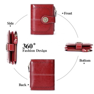 Custom Logo <b>Small</b> Women Wallet RFID Genuine Leather Bifold <b>Purse</b> with ID Window Card Holder - Product Image 4
