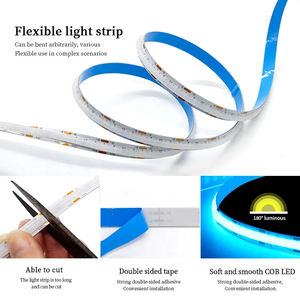 DIY personalizado 576LEDs/M 8mm regulable <span class=keywords><strong>RGB</strong></span> tira de luz <span class=keywords><strong>USB</strong></span> DC <span class=keywords><strong>5V</strong></span> COB <span class=keywords><strong>LED</strong></span> tiras con control remoto IP20 interruptor modos WiFi - Product Image 5