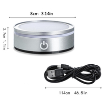 Support d'affichage LED à base ronde avec éclairage multicolore, alimenté par batterie USB, noir et argent, interrupteur tactile, pour cristal, photo 3D