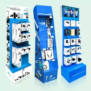 Ritel Lantai Berdiri Mainan Headphone Tampilan Berdiri Bergelombang Standee Pegboard Karton Display dengan Kait