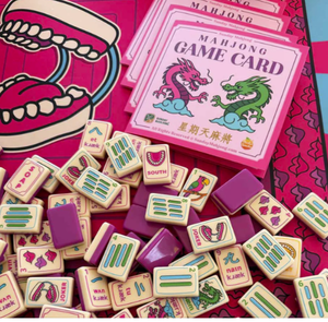Juego de Mahjong Americano Retro Pop Art - Fichas Creativas con Diseño de Labios y Dragón, Incluye Cartas de Juego Rosas y Bolsa de Almacenamiento - Product Image 1