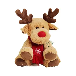 Stuffed Animal Toy Soft Plush Reindeer With Red Scarf Elk For Christmas Gift And Decoration