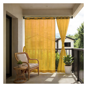 Sunny Yellow Eyelet Outdoor Curtains 180 GSM with Bright Warm Yellow <b>Shade</b> and Light Filtering Fabric for Cheerful Balcony Patio - Product Image 1