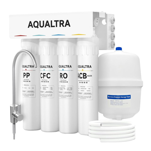 Picolead 100 GPD Plastic Alkaline Reverse Osmosis System 4-Stage Pure Drain Water RO Purifier Filter Remineralization Filter