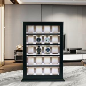 Tủ trưng bày đồng hồ bằng gỗ 20 ngăn có đèn LED, in logo tùy chỉnh - Product Image 2