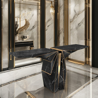 Table console contemporaine de luxe de haute qualité en marbre noir royal texturé or, fabriquée à la main pour la maison, l'hôtel, le couloir, le salon