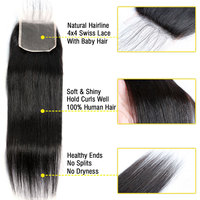 Lot d'extensions de cheveux en os lisses, qualité unique, pièces, cheveux vierges naturels, avec fermeture en dentelle
