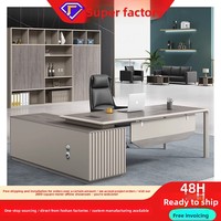 Table de bureau moderne en PVC en forme de L, style minimaliste, luxe léger, pour patron, président, superviseur, directeur, avec chaise et tiroirs