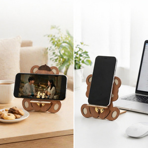 Soporte para Teléfono con Forma de Oso, Base de Madera Sólida para Escritorio, Decoración para Hogar u Oficina, Regalo, Empaque Personalizado Disponible - Product Image 1