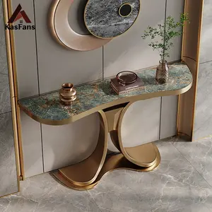 Baroque Fashion Design Console Table Home Indoor Porch Table High Quality Golden Mental Entryway Table Marble Top Long Service