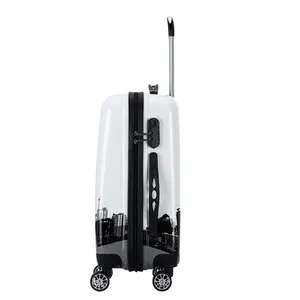 Hermoso carrito de impresión personalizado, juego de equipaje de viaje ABS + PC, equipaje rígido ligero y duradero con ruedas de 4*360 grados