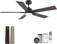 Ventilateur de plafond moderne et simple 2-en-1 avec éclairage LED, moteur DC, télécommande, 5 pales, 6 vitesses, intensité variable, 30-34 dB, 2000 lumens, pour salon
