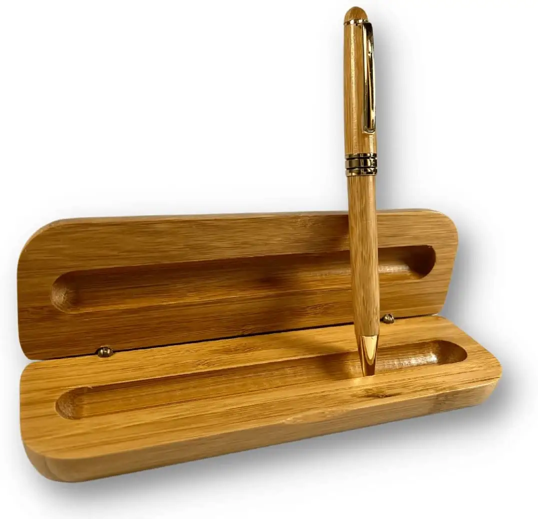 Stylo en bambou avec étui, porte-stylo en bambou naturel, cadeau de bureau, rechargeable, stylo torsadé à encre