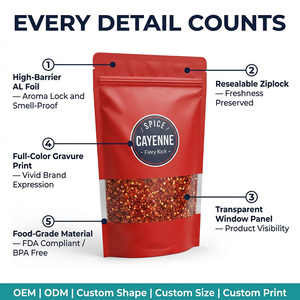 Bolsas de Embalaje de Plástico Transparente para Alimentos, con Ventana, Reutilizables, de 100g y 250g, Impresión Personalizada, para Condimentos como Chile y Ajo - Product Image 3