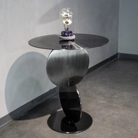 Meuble de salon moderne table à thé plateau en verre acier inoxydable noir tables à café rondes