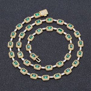 Unisex Geometric Gift Necklace New Arrival Green Baguette Zircon with Emerald Inspired Cushion Cut Fashion Jewelry Copper Alloy - Product Image 1