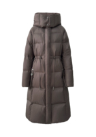 Doudoune longue réversible QLYP, nouvelle collection hiver, design éco-responsable avec fermeture éclair, ajustement à la taille, capuche et col montant
