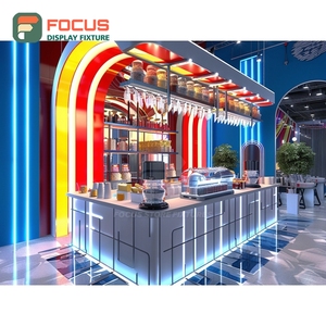 ตู้โชว์กาแฟแบบหรูหรา  ตกแต่งด้วยวีเนียร์ไม้โอ๊ค  พร้อมพื้นที่จัดแสดงขวดน้ำเชื่อม  ตู้โชว์หน้าร้าน - Product Image 3