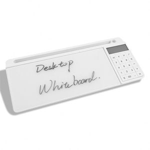 Tableau blanc effaçable à sec de bureau en verre blanc compact avec support pour clavier et rangement pour notes - Product Image 4