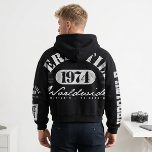 Men's <b>Black</b> Hip Hop <b>Crop</b> Hoodie Streetwear Back Letter <b>Long</b> <b>Sleeve</b> Sweatshirt Summer Digital OEM Service Breathable Lightweight - Product Image 6